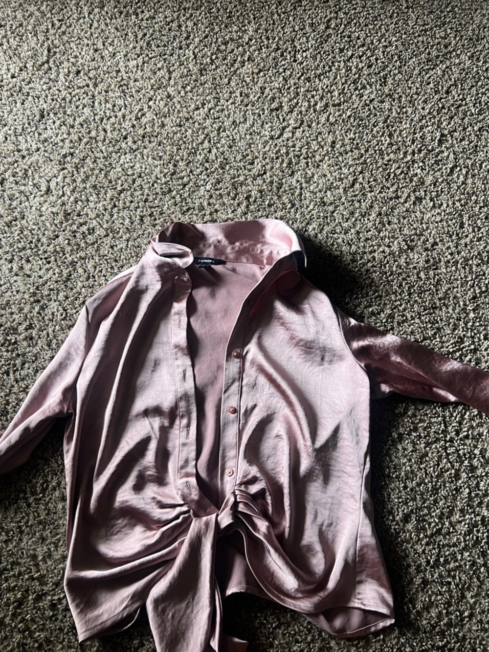 Satin Pink Tie-Front Button Shirt